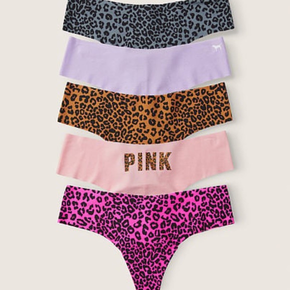 Victoria's Secret PINK No Show Thong Panty Leopard Print Pack Medium NEW